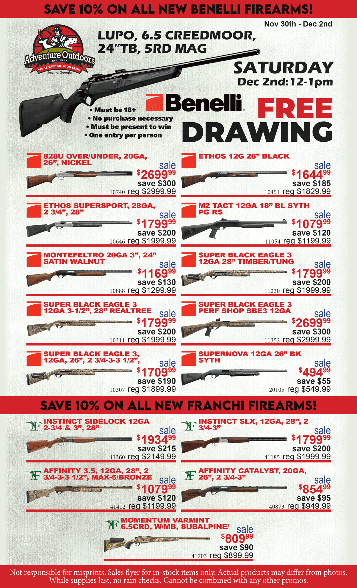 10% OFF Benelli and Franchi Firearms